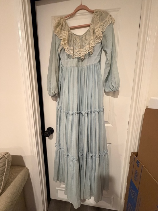 Gunne Sax Dresses & Skirts - Gunne Sax VINTAGE Light Blue gauze lace maxi prairie dress hippie wedding hobo